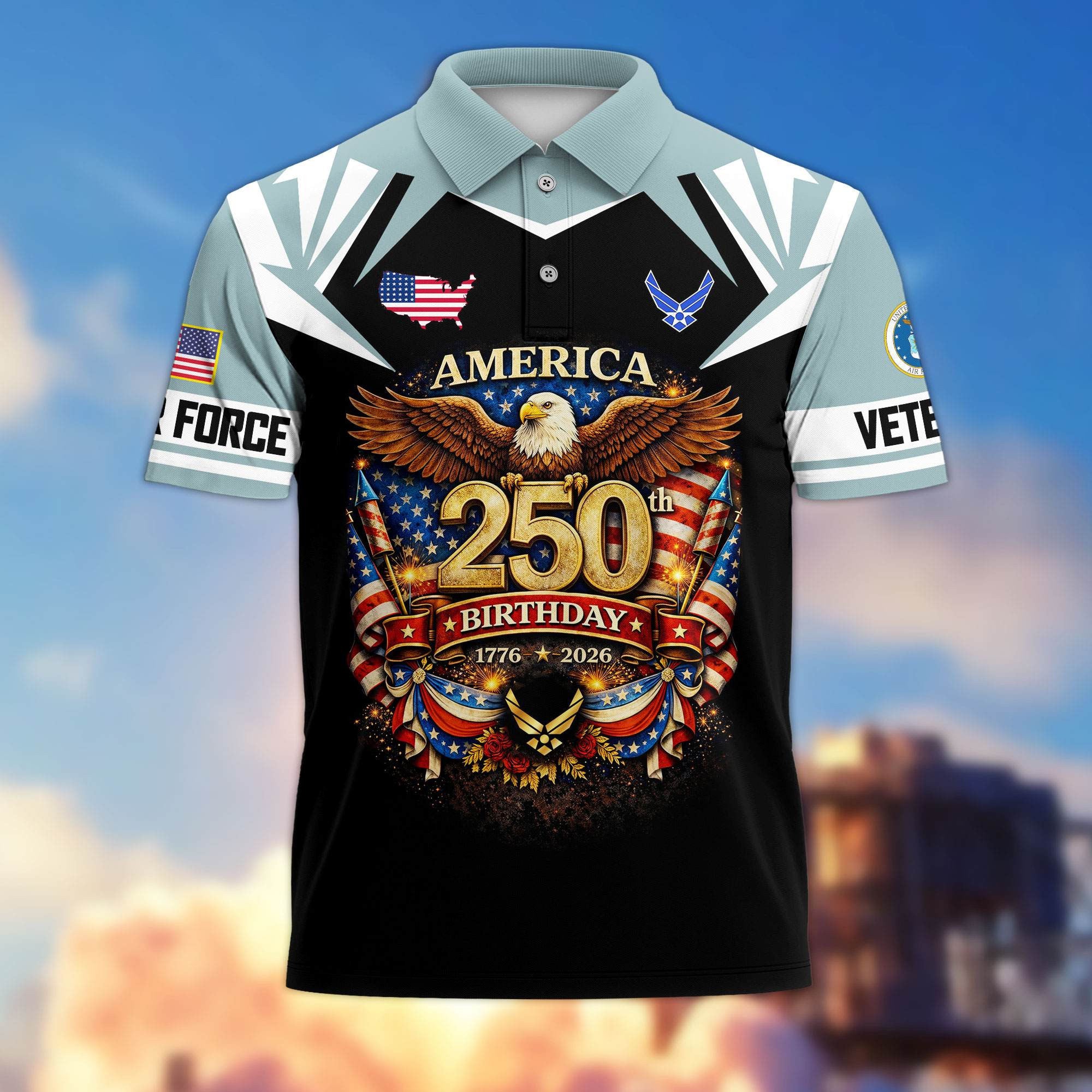 Premium America 250th Anniversary US Veteran Polo Shirt, Gifts for U.S. Veterans, Gifts for Independence Day, Veterans Day