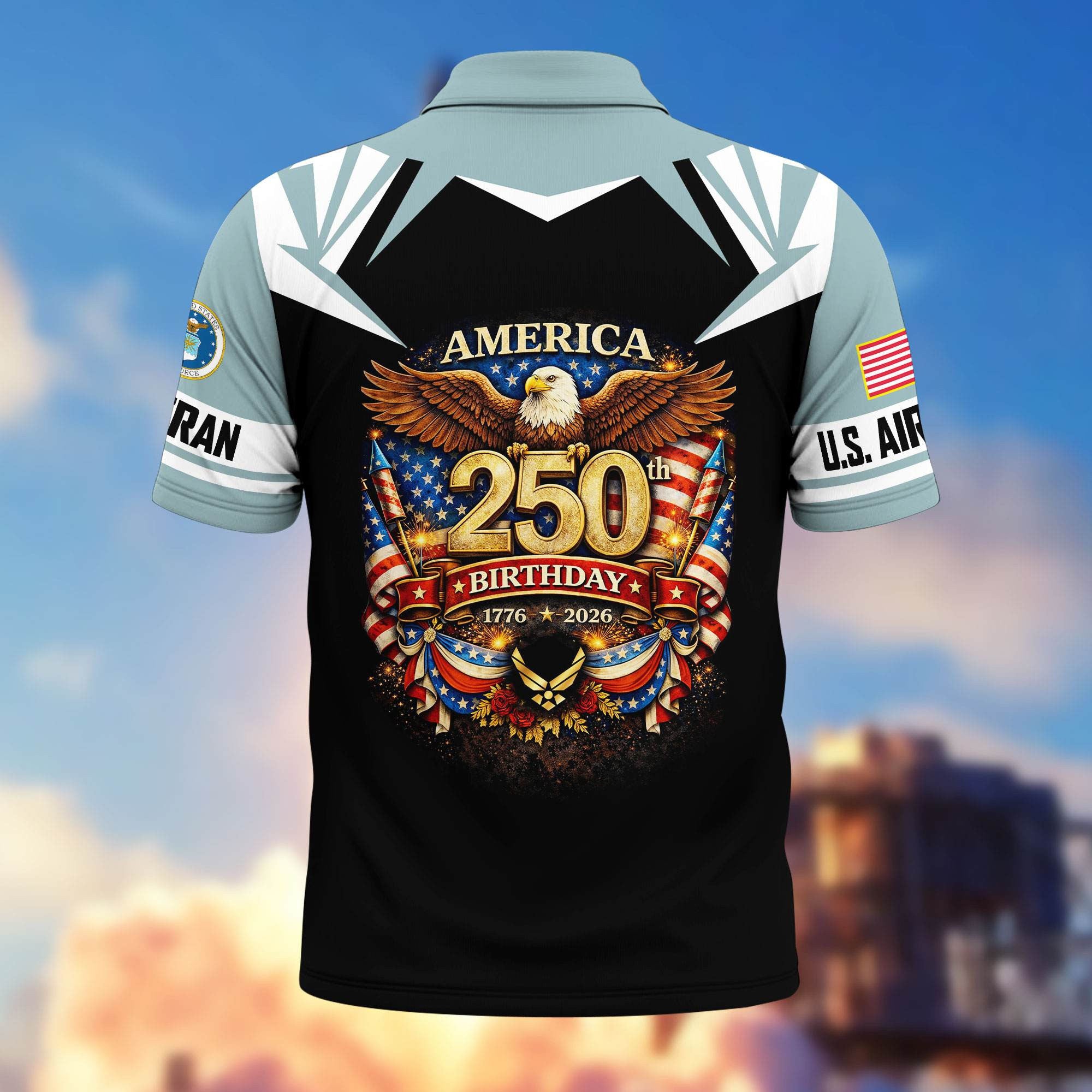 Premium America 250th Anniversary US Veteran Polo Shirt, Gifts for U.S. Veterans, Gifts for Independence Day, Veterans Day