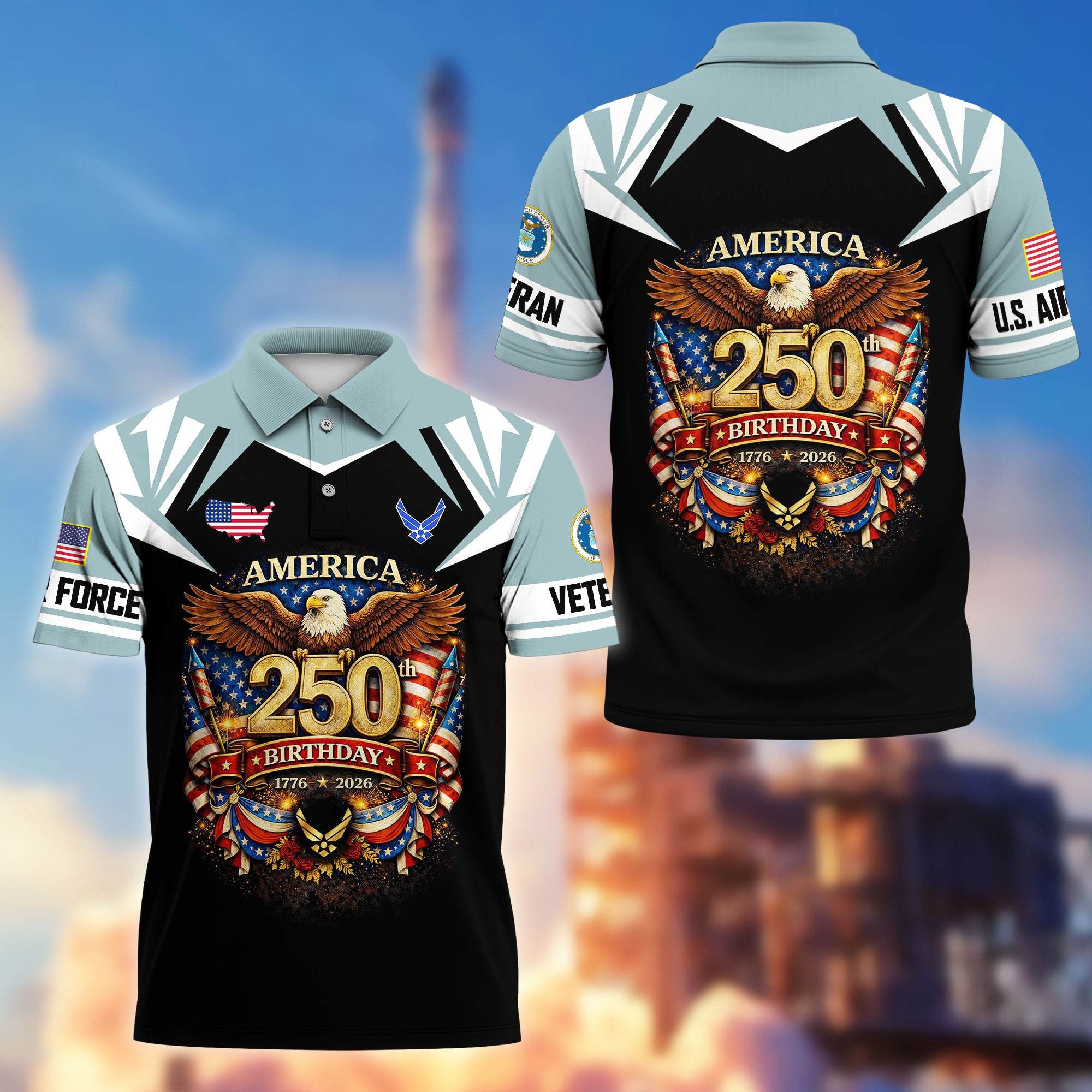 Premium America 250th Anniversary US Veteran Polo Shirt, Gifts for U.S. Veterans, Gifts for Independence Day, Veterans Day