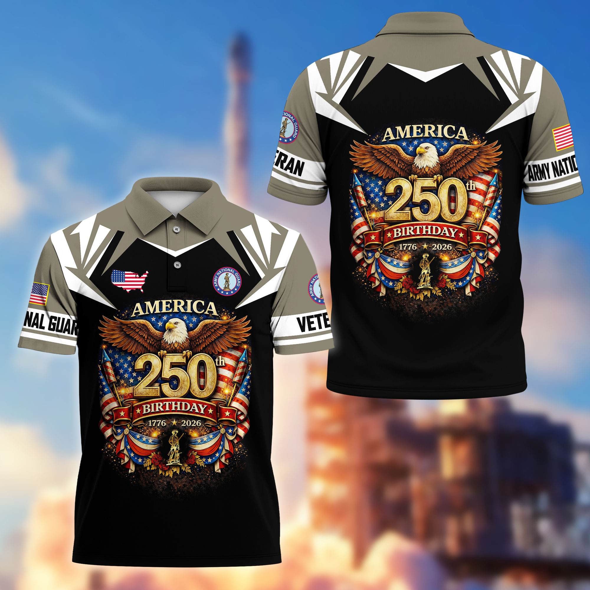 Premium America 250th Anniversary US Veteran Polo Shirt, Gifts for U.S. Veterans, Gifts for Independence Day, Veterans Day