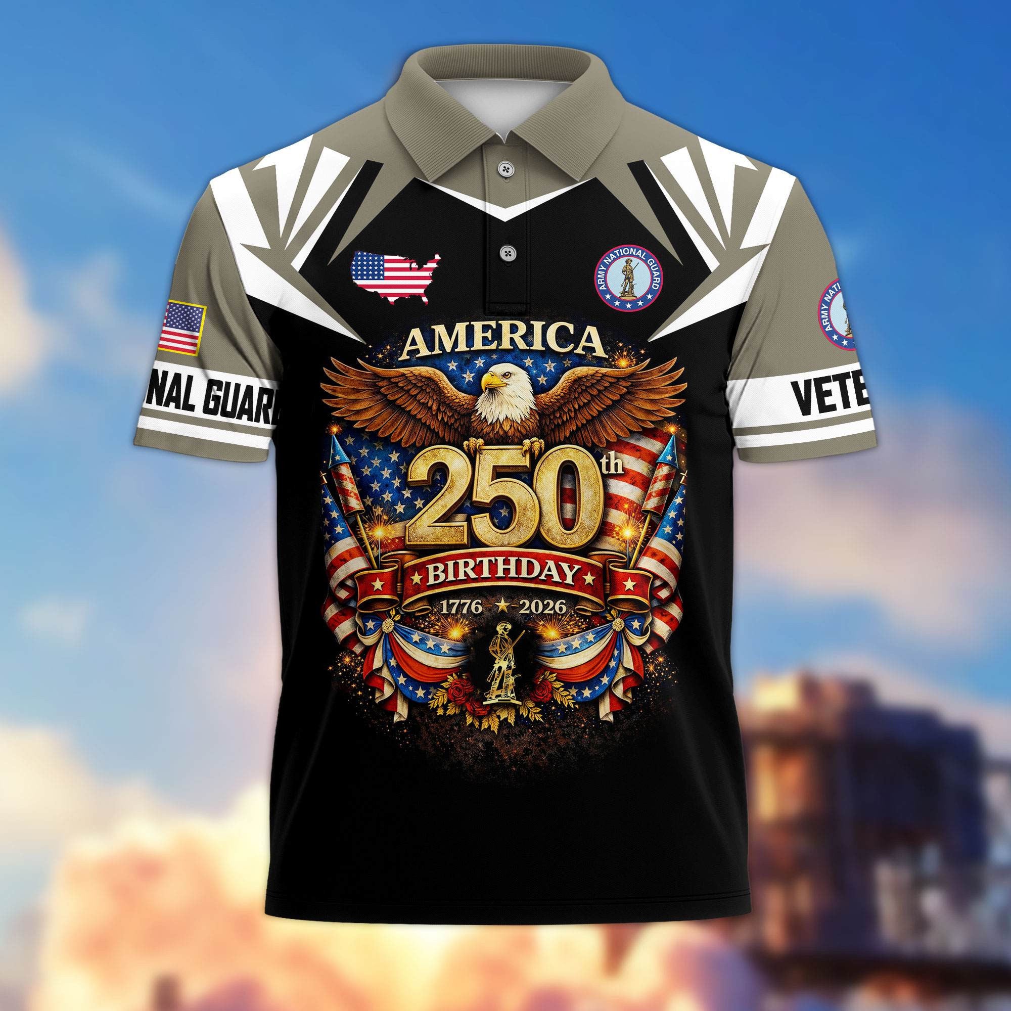 Premium America 250th Anniversary US Veteran Polo Shirt, Gifts for U.S. Veterans, Gifts for Independence Day, Veterans Day
