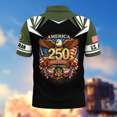 Premium America 250th Anniversary US Veteran Polo Shirt, Gifts for U.S. Veterans, Gifts for Independence Day, Veterans Day