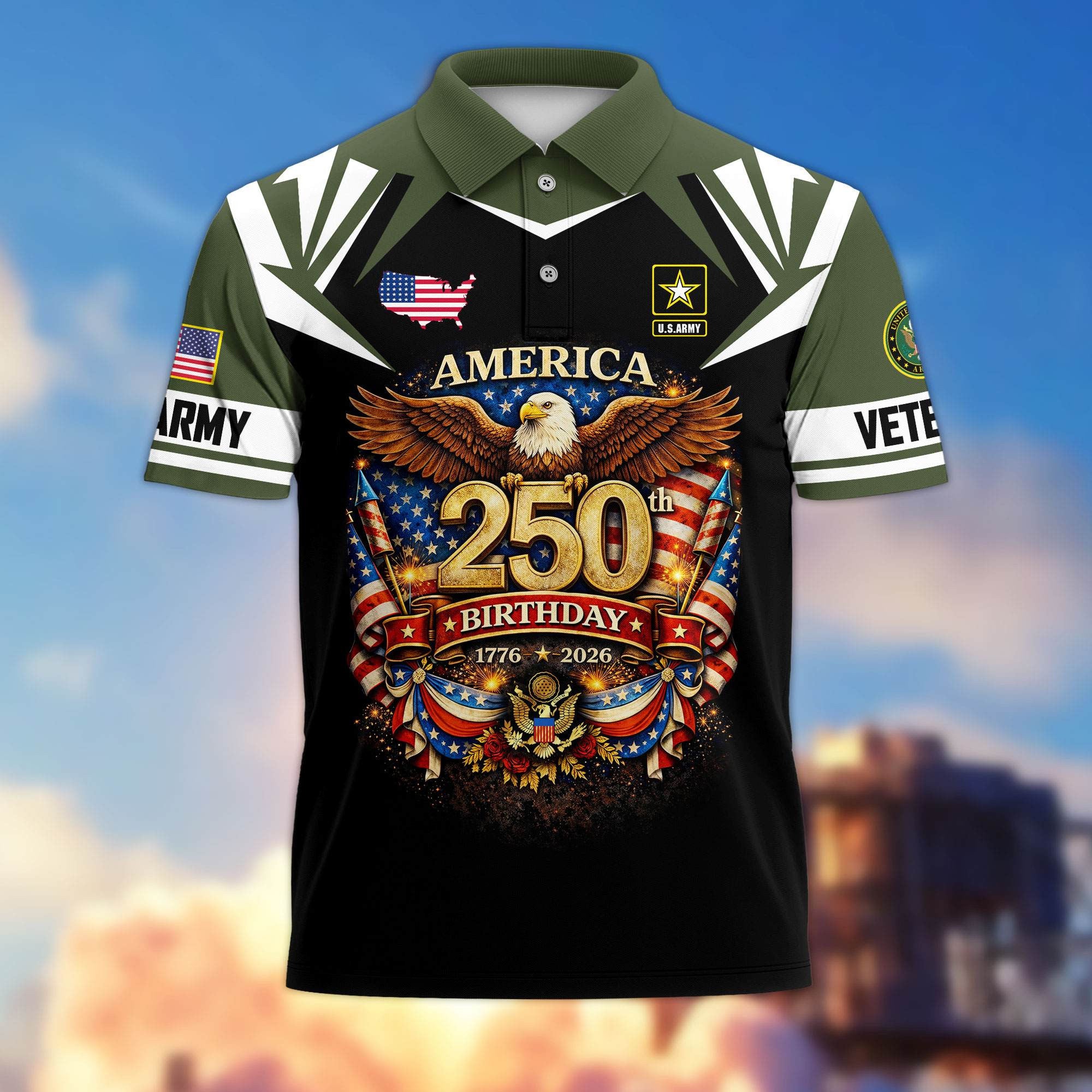 Premium America 250th Anniversary US Veteran Polo Shirt, Gifts for U.S. Veterans, Gifts for Independence Day, Veterans Day