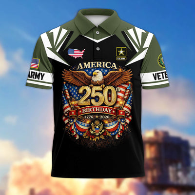 Premium America 250th Anniversary US Veteran Polo Shirt, Gifts for U.S. Veterans, Gifts for Independence Day, Veterans Day