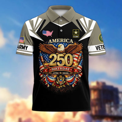 Premium America 250th Anniversary US Veteran Polo Shirt, Gifts for U.S. Veterans, Gifts for Independence Day, Veterans Day
