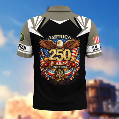 Premium America 250th Anniversary US Veteran Polo Shirt, Gifts for U.S. Veterans, Gifts for Independence Day, Veterans Day