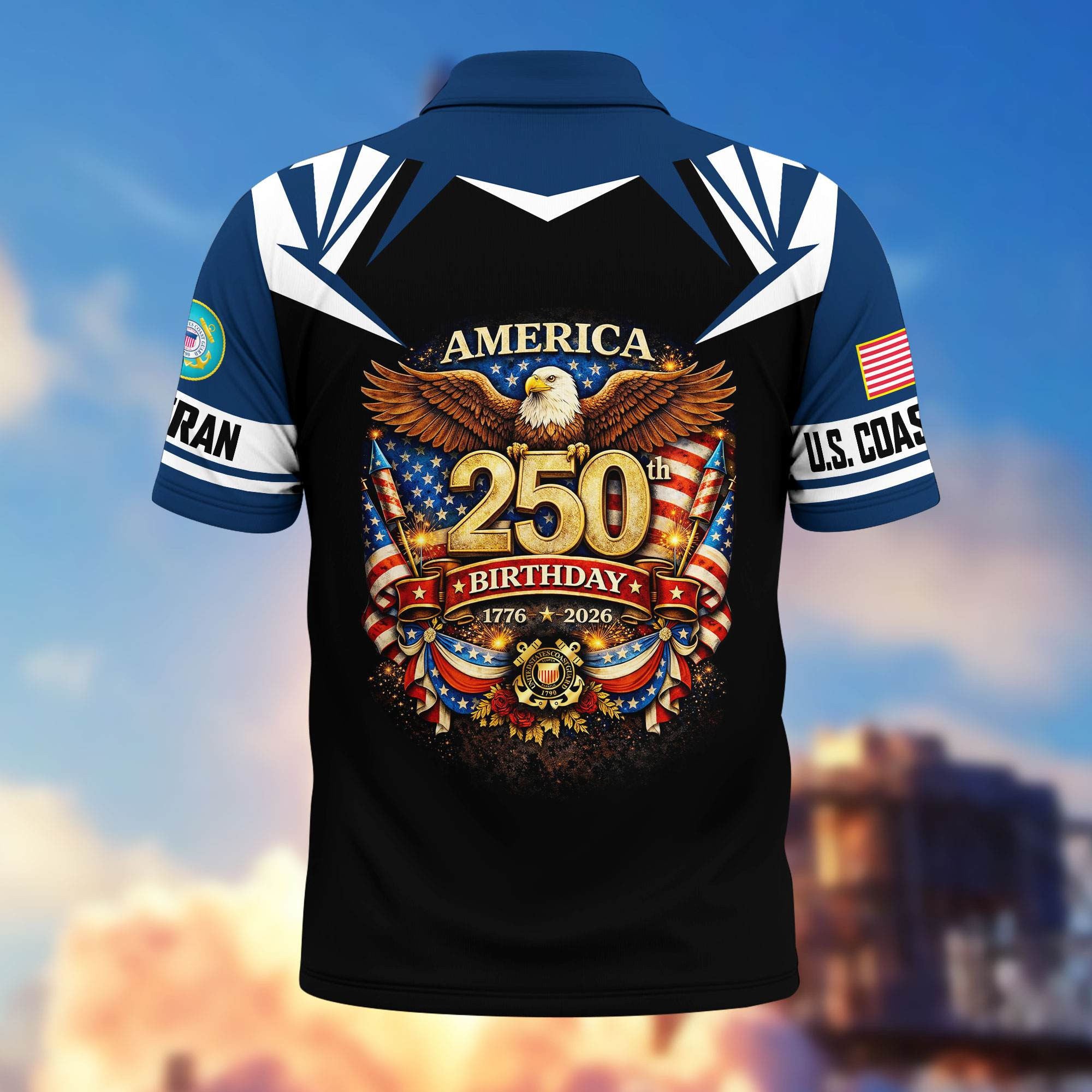 Premium America 250th Anniversary US Veteran Polo Shirt, Gifts for U.S. Veterans, Gifts for Independence Day, Veterans Day