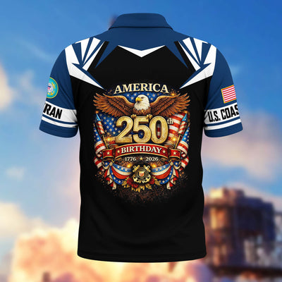 Premium America 250th Anniversary US Veteran Polo Shirt, Gifts for U.S. Veterans, Gifts for Independence Day, Veterans Day
