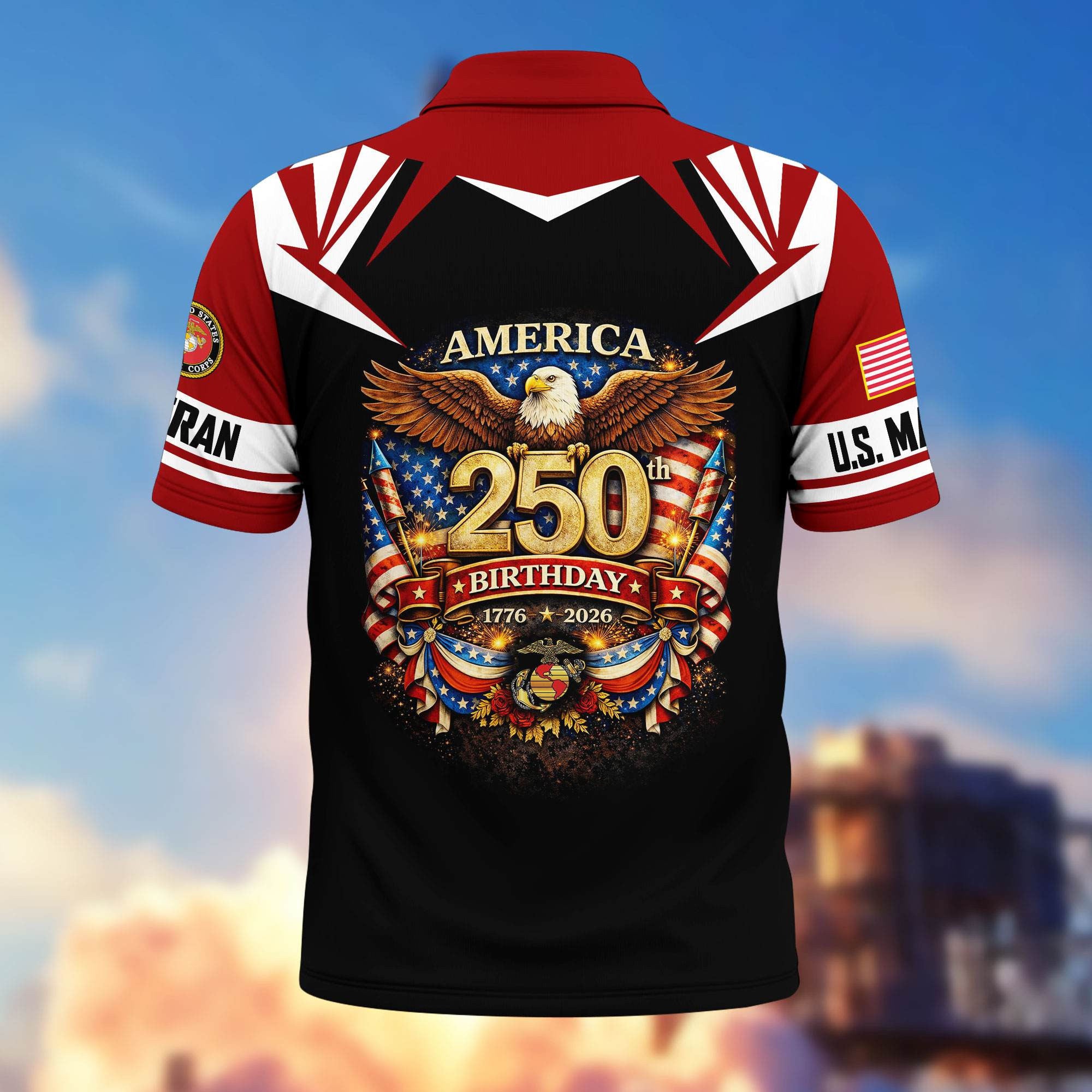 Premium America 250th Anniversary US Veteran Polo Shirt, Gifts for U.S. Veterans, Gifts for Independence Day, Veterans Day