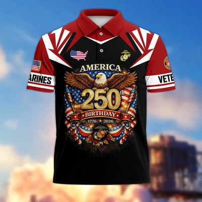 Premium America 250th Anniversary US Veteran Polo Shirt, Gifts for U.S. Veterans, Gifts for Independence Day, Veterans Day