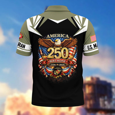 Premium America 250th Anniversary US Veteran Polo Shirt, Gifts for U.S. Veterans, Gifts for Independence Day, Veterans Day