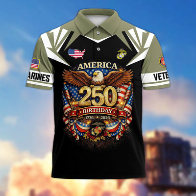 Premium America 250th Anniversary US Veteran Polo Shirt, Gifts for U.S. Veterans, Gifts for Independence Day, Veterans Day