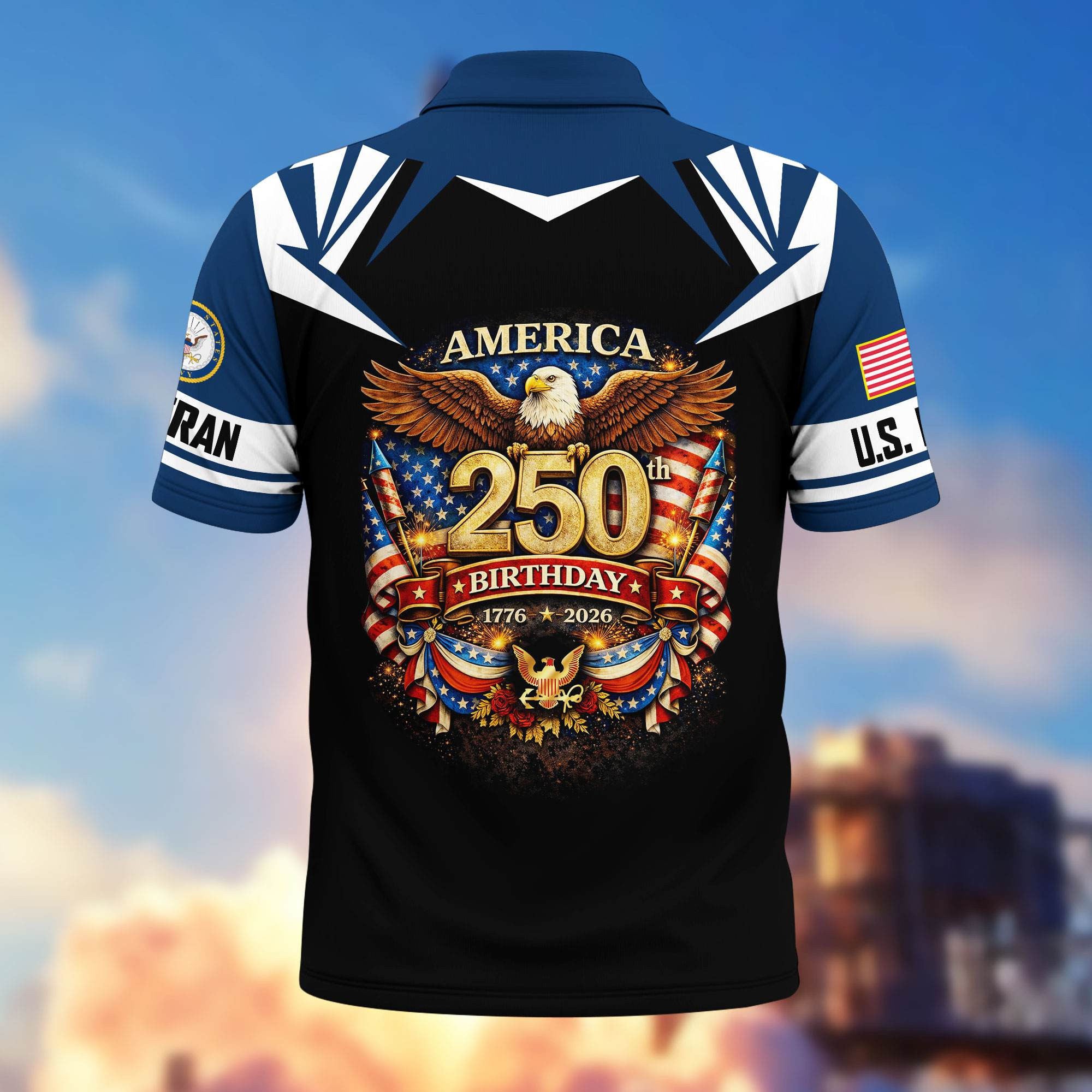 Premium America 250th Anniversary US Veteran Polo Shirt, Gifts for U.S. Veterans, Gifts for Independence Day, Veterans Day