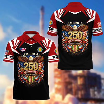 Premium America 250th Anniversary US Veteran Polo Shirt, Gifts for U.S. Veterans, Gifts for Independence Day, Veterans Day