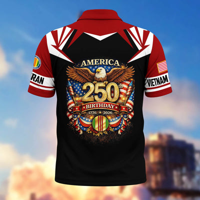 Premium America 250th Anniversary US Veteran Polo Shirt, Gifts for U.S. Veterans, Gifts for Independence Day, Veterans Day