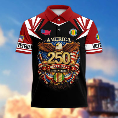 Premium America 250th Anniversary US Veteran Polo Shirt, Gifts for U.S. Veterans, Gifts for Independence Day, Veterans Day
