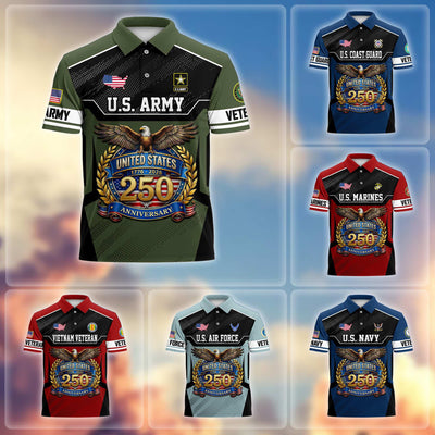 Premium America 250th Anniversary US Veteran Polo Shirt, Gifts for U.S. Veterans, Gifts for Independence Day, Veterans Day