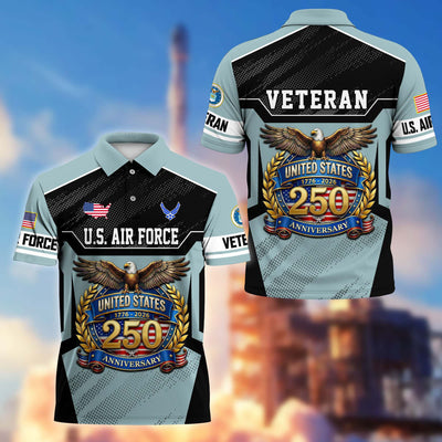Premium America 250th Anniversary US Veteran Polo Shirt, Gifts for U.S. Veterans, Gifts for Independence Day, Veterans Day
