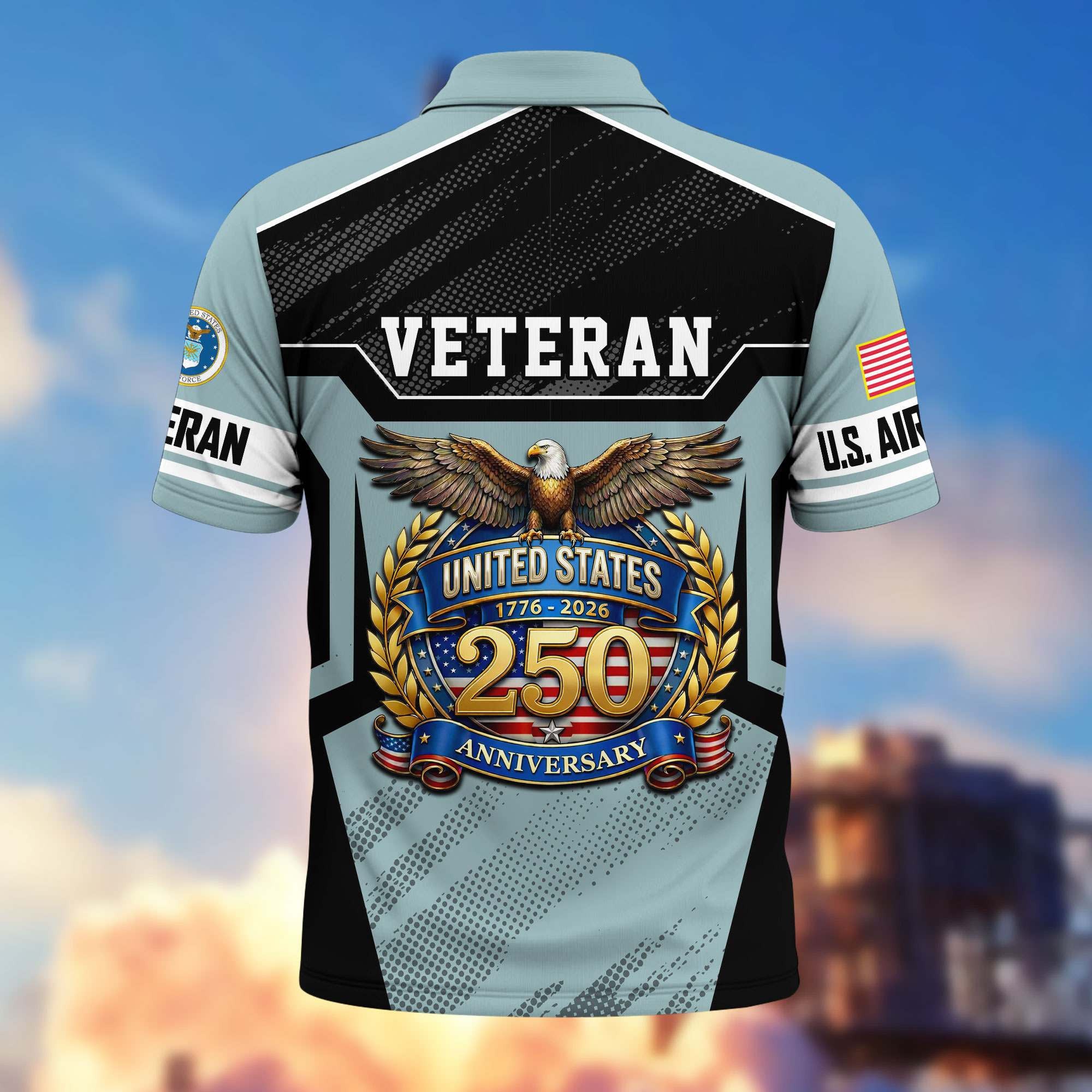 Premium America 250th Anniversary US Veteran Polo Shirt, Gifts for U.S. Veterans, Gifts for Independence Day, Veterans Day