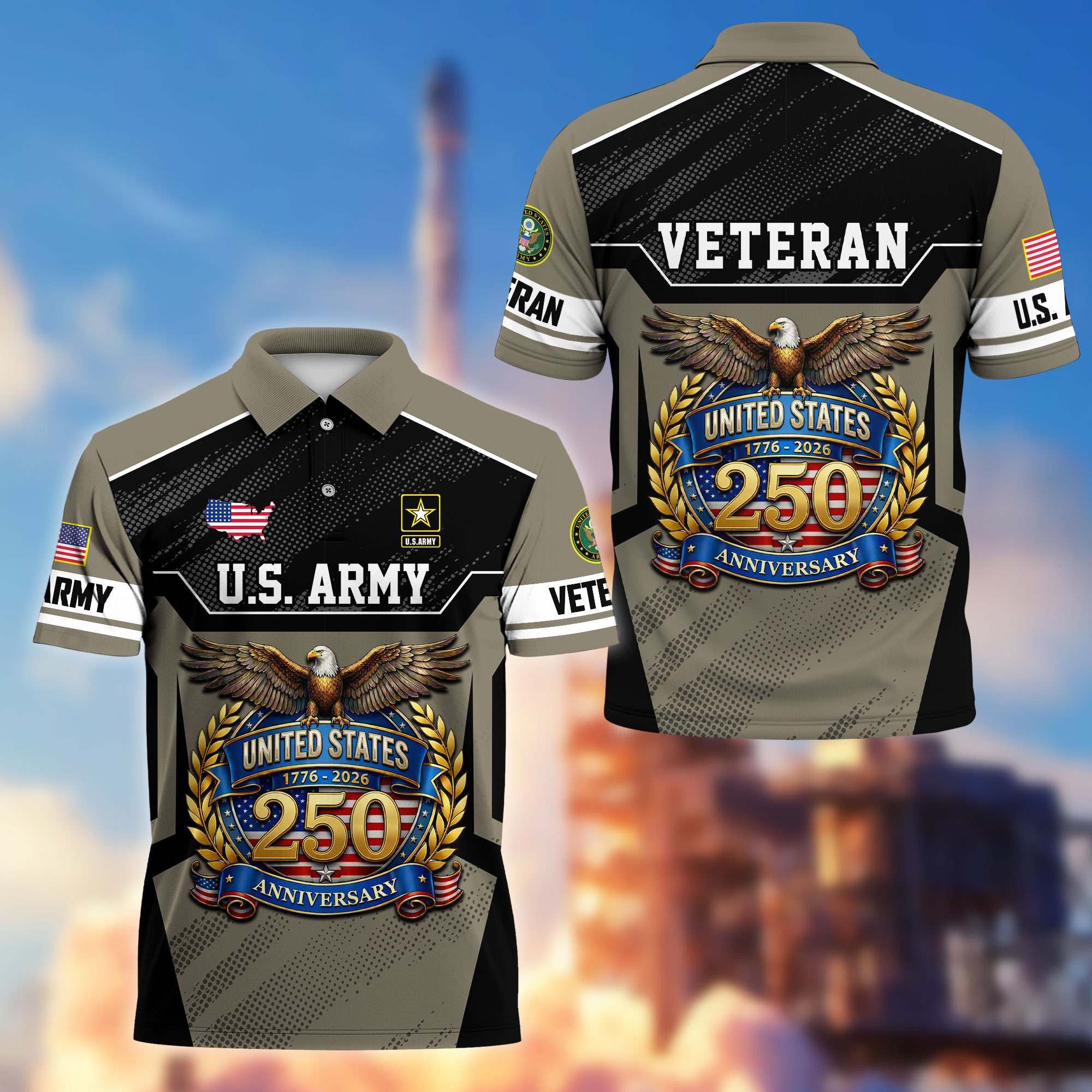 Premium America 250th Anniversary US Veteran Polo Shirt, Gifts for U.S. Veterans, Gifts for Independence Day, Veterans Day