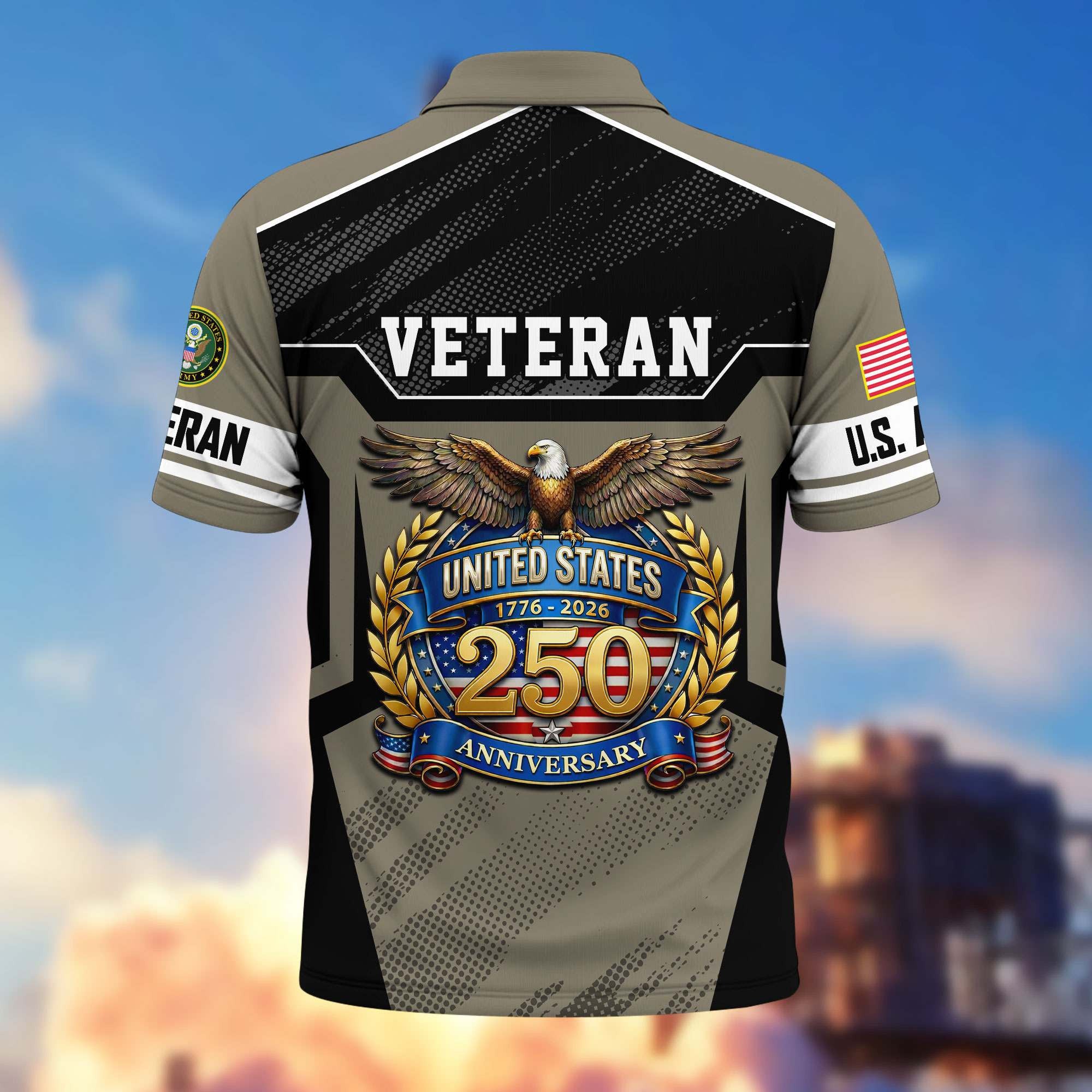 Premium America 250th Anniversary US Veteran Polo Shirt, Gifts for U.S. Veterans, Gifts for Independence Day, Veterans Day