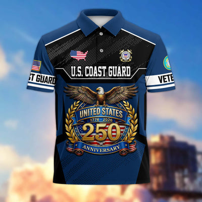 Premium America 250th Anniversary US Veteran Polo Shirt, Gifts for U.S. Veterans, Gifts for Independence Day, Veterans Day
