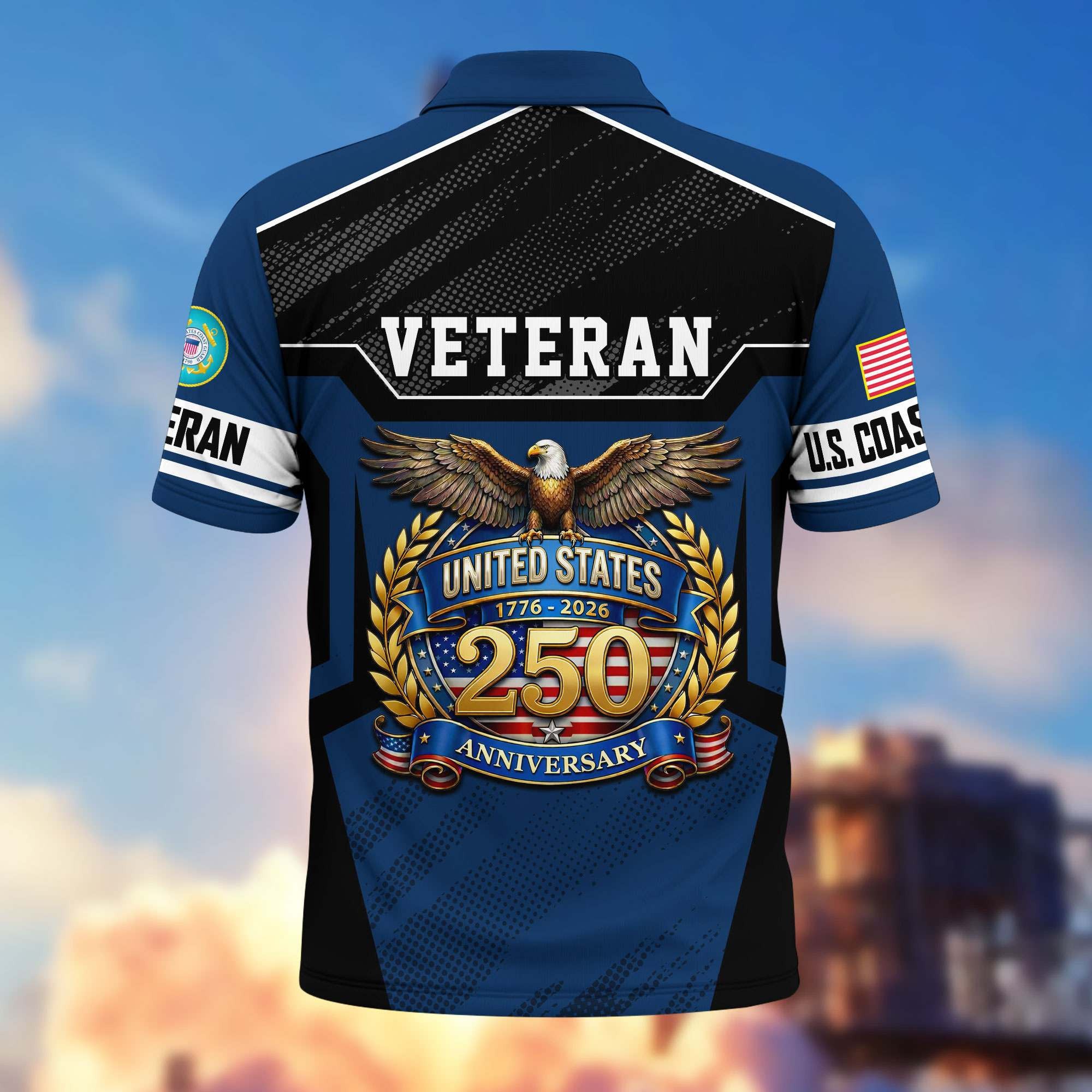 Premium America 250th Anniversary US Veteran Polo Shirt, Gifts for U.S. Veterans, Gifts for Independence Day, Veterans Day