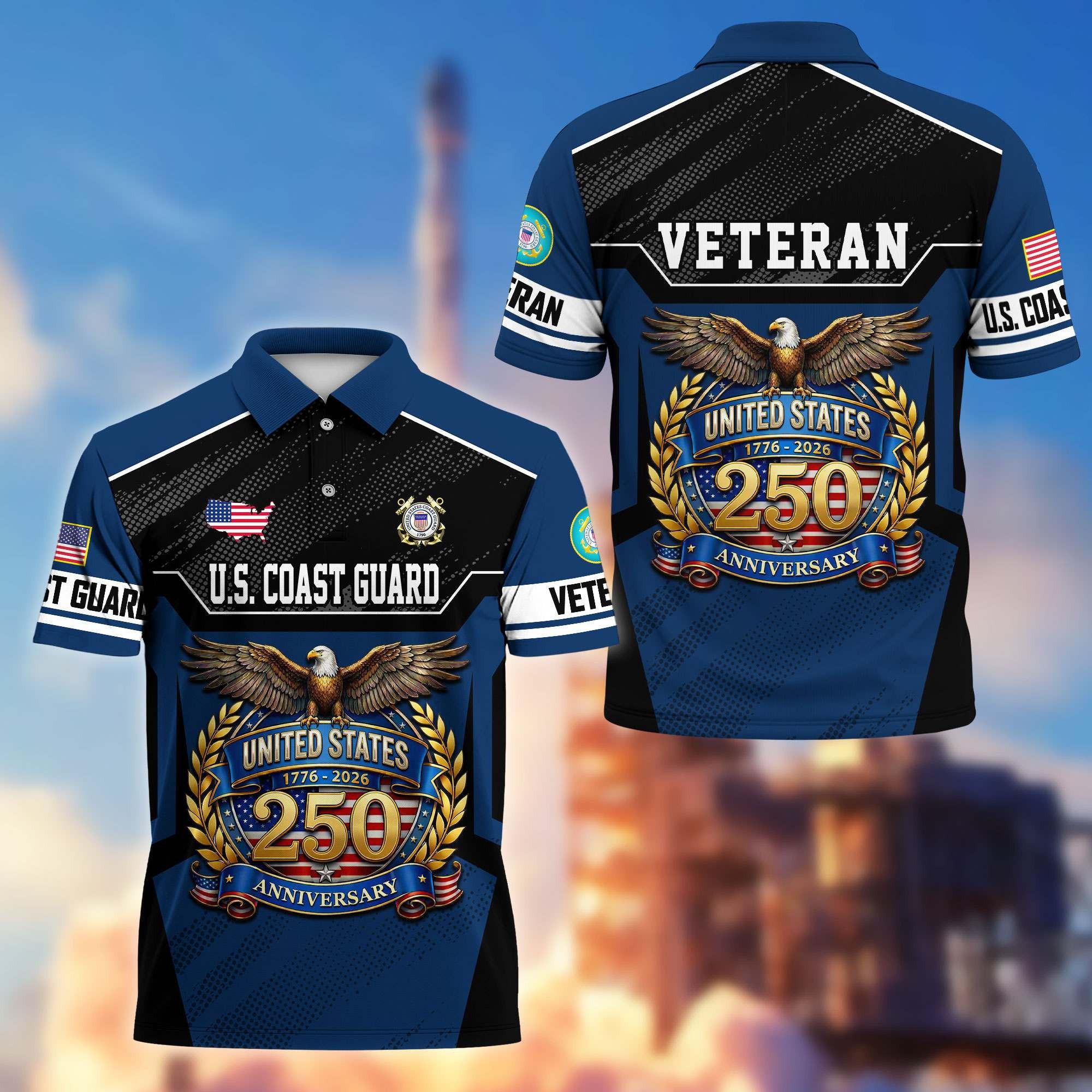 Premium America 250th Anniversary US Veteran Polo Shirt, Gifts for U.S. Veterans, Gifts for Independence Day, Veterans Day