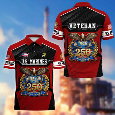 Premium America 250th Anniversary US Veteran Polo Shirt, Gifts for U.S. Veterans, Gifts for Independence Day, Veterans Day