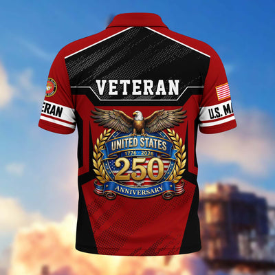 Premium America 250th Anniversary US Veteran Polo Shirt, Gifts for U.S. Veterans, Gifts for Independence Day, Veterans Day
