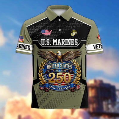 Premium America 250th Anniversary US Veteran Polo Shirt, Gifts for U.S. Veterans, Gifts for Independence Day, Veterans Day