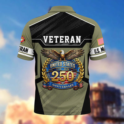 Premium America 250th Anniversary US Veteran Polo Shirt, Gifts for U.S. Veterans, Gifts for Independence Day, Veterans Day