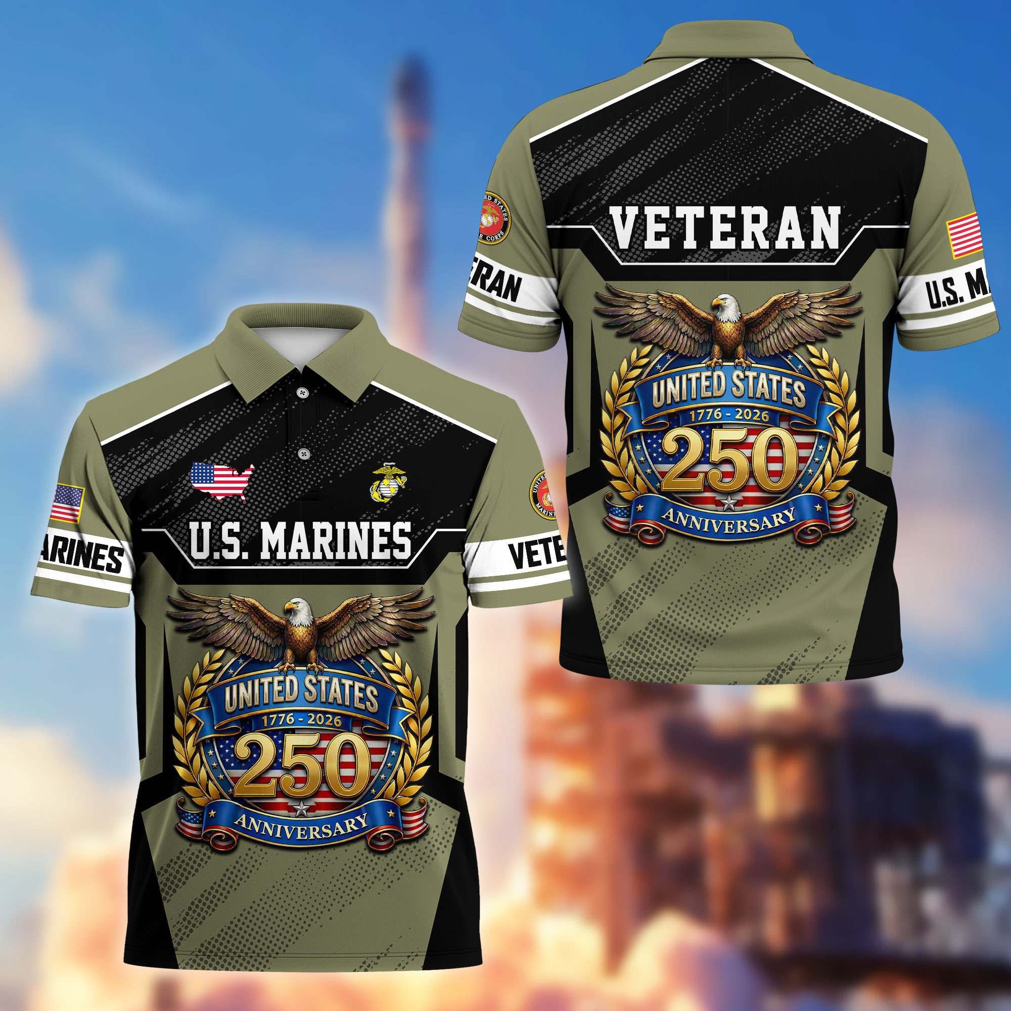 Premium America 250th Anniversary US Veteran Polo Shirt, Gifts for U.S. Veterans, Gifts for Independence Day, Veterans Day