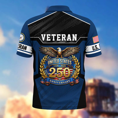 Premium America 250th Anniversary US Veteran Polo Shirt, Gifts for U.S. Veterans, Gifts for Independence Day, Veterans Day