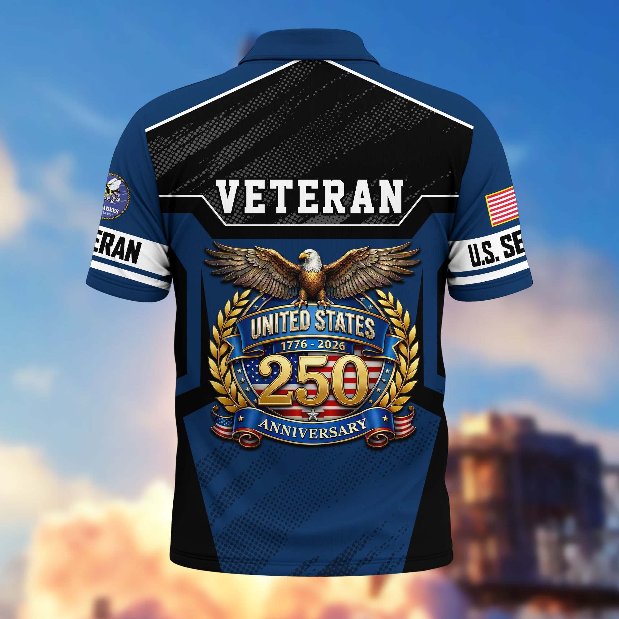 Premium America 250th Anniversary US Veteran Polo Shirt, Gifts for U.S. Veterans, Gifts for Independence Day, Veterans Day
