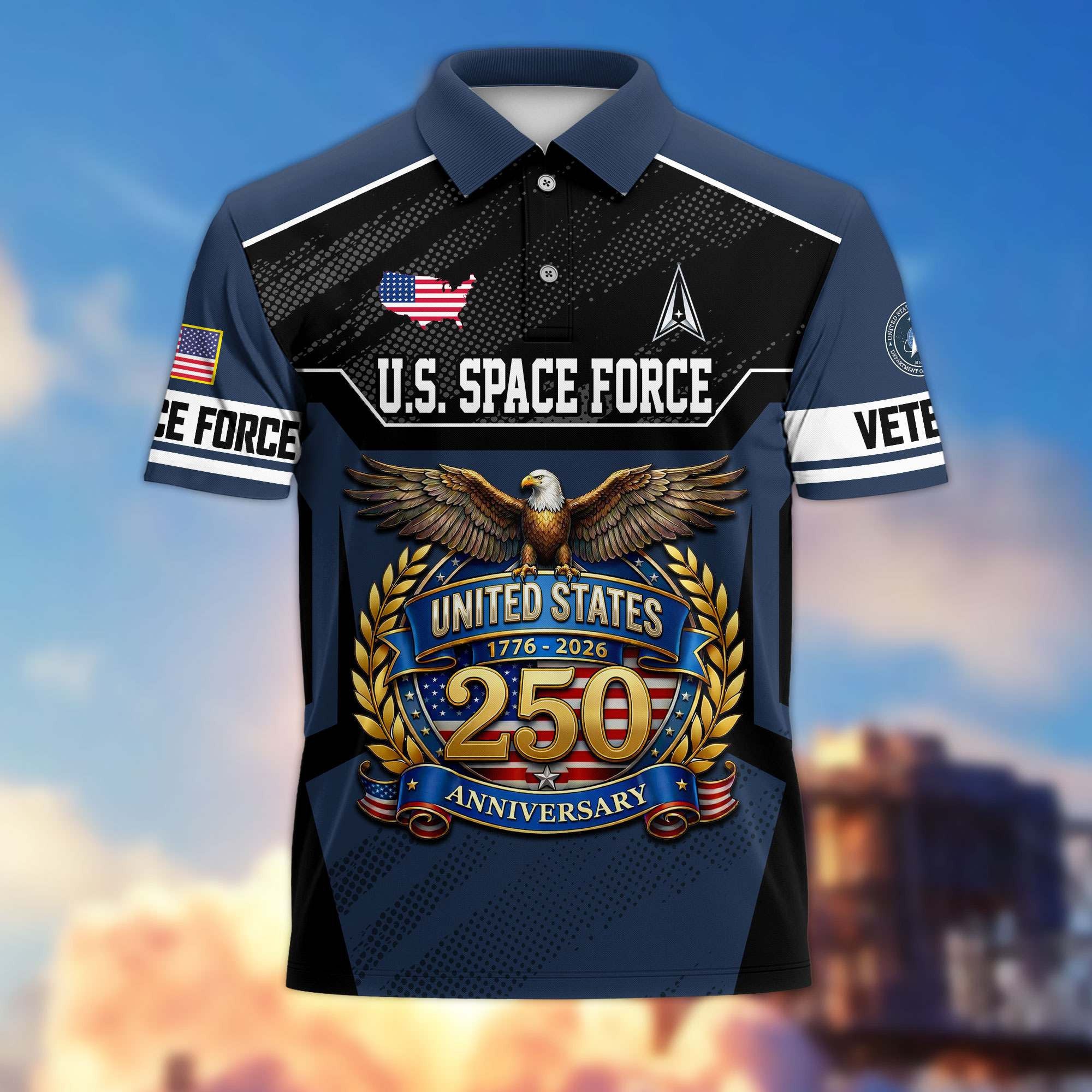 Premium America 250th Anniversary US Veteran Polo Shirt, Gifts for U.S. Veterans, Gifts for Independence Day, Veterans Day