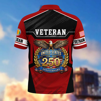 Premium America 250th Anniversary US Veteran Polo Shirt, Gifts for U.S. Veterans, Gifts for Independence Day, Veterans Day
