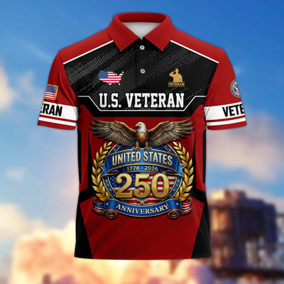 Premium America 250th Anniversary US Veteran Polo Shirt, Gifts for U.S. Veterans, Gifts for Independence Day, Veterans Day