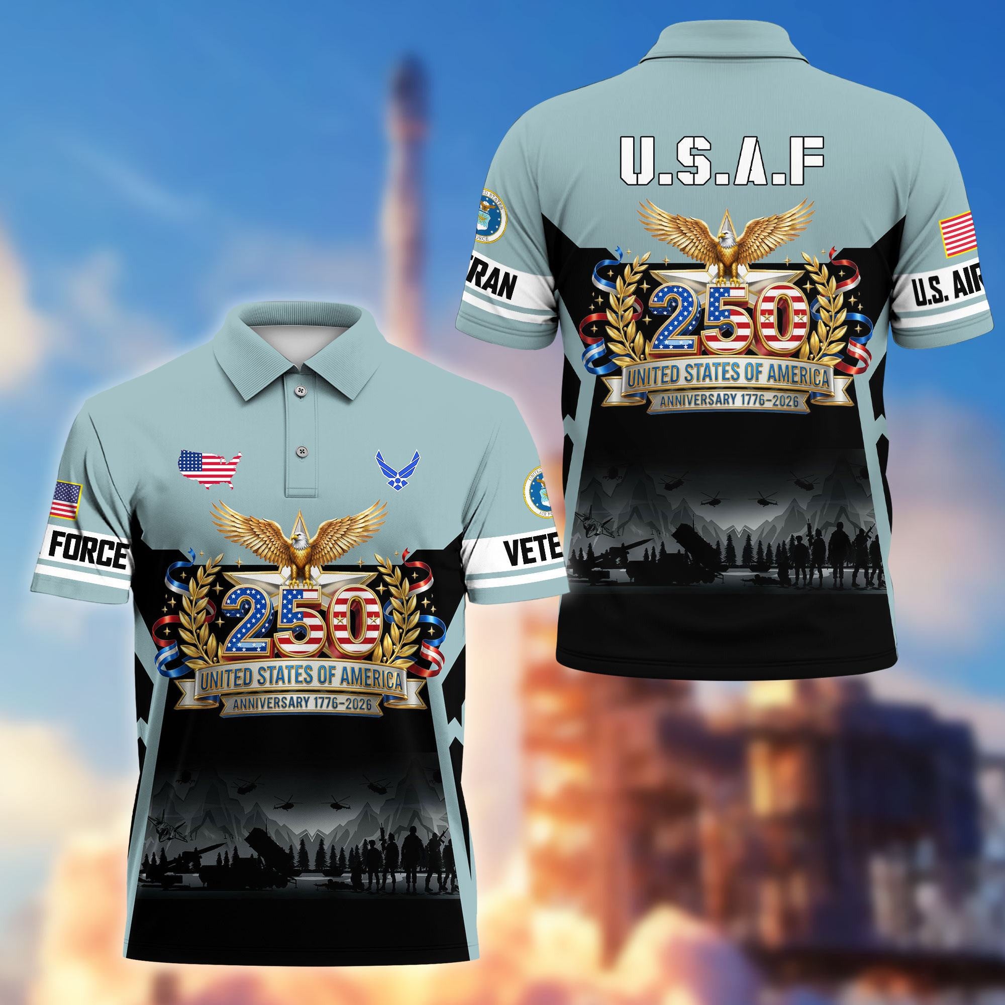 Premium America 250th Anniversary US Veteran Polo Shirt, Gifts for U.S. Veterans, Gifts for Independence Day, Veterans Day