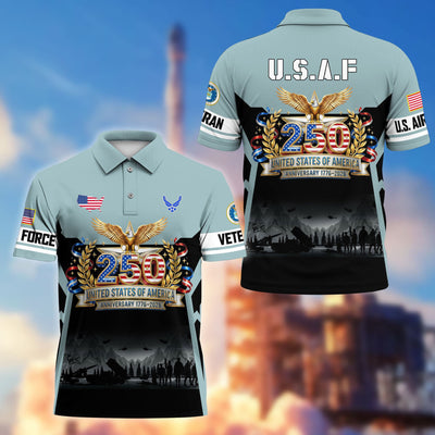 Premium America 250th Anniversary US Veteran Polo Shirt, Gifts for U.S. Veterans, Gifts for Independence Day, Veterans Day