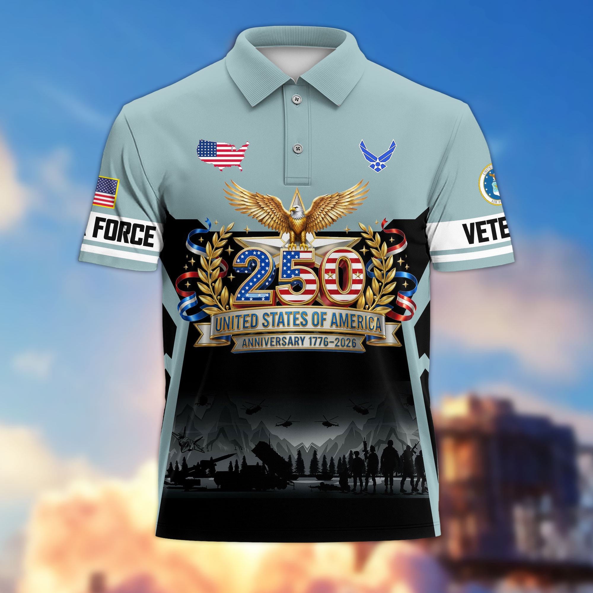 Premium America 250th Anniversary US Veteran Polo Shirt, Gifts for U.S. Veterans, Gifts for Independence Day, Veterans Day