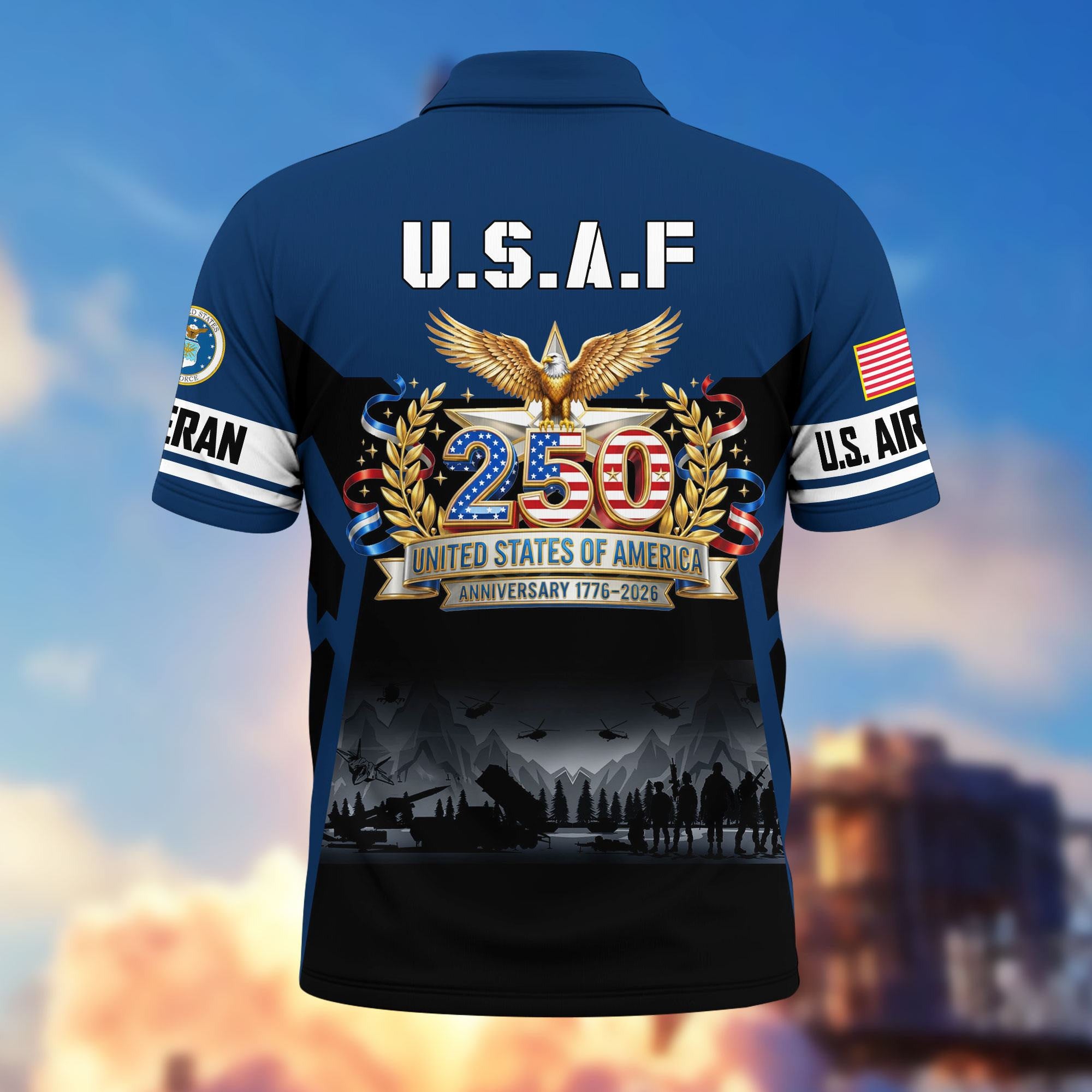 Premium America 250th Anniversary US Veteran Polo Shirt, Gifts for U.S. Veterans, Gifts for Independence Day, Veterans Day