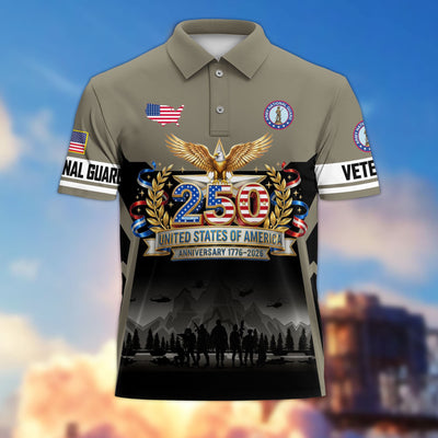 Premium America 250th Anniversary US Veteran Polo Shirt, Gifts for U.S. Veterans, Gifts for Independence Day, Veterans Day