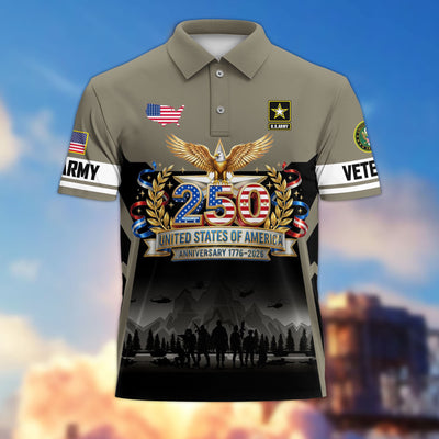 Premium America 250th Anniversary US Veteran Polo Shirt, Gifts for U.S. Veterans, Gifts for Independence Day, Veterans Day