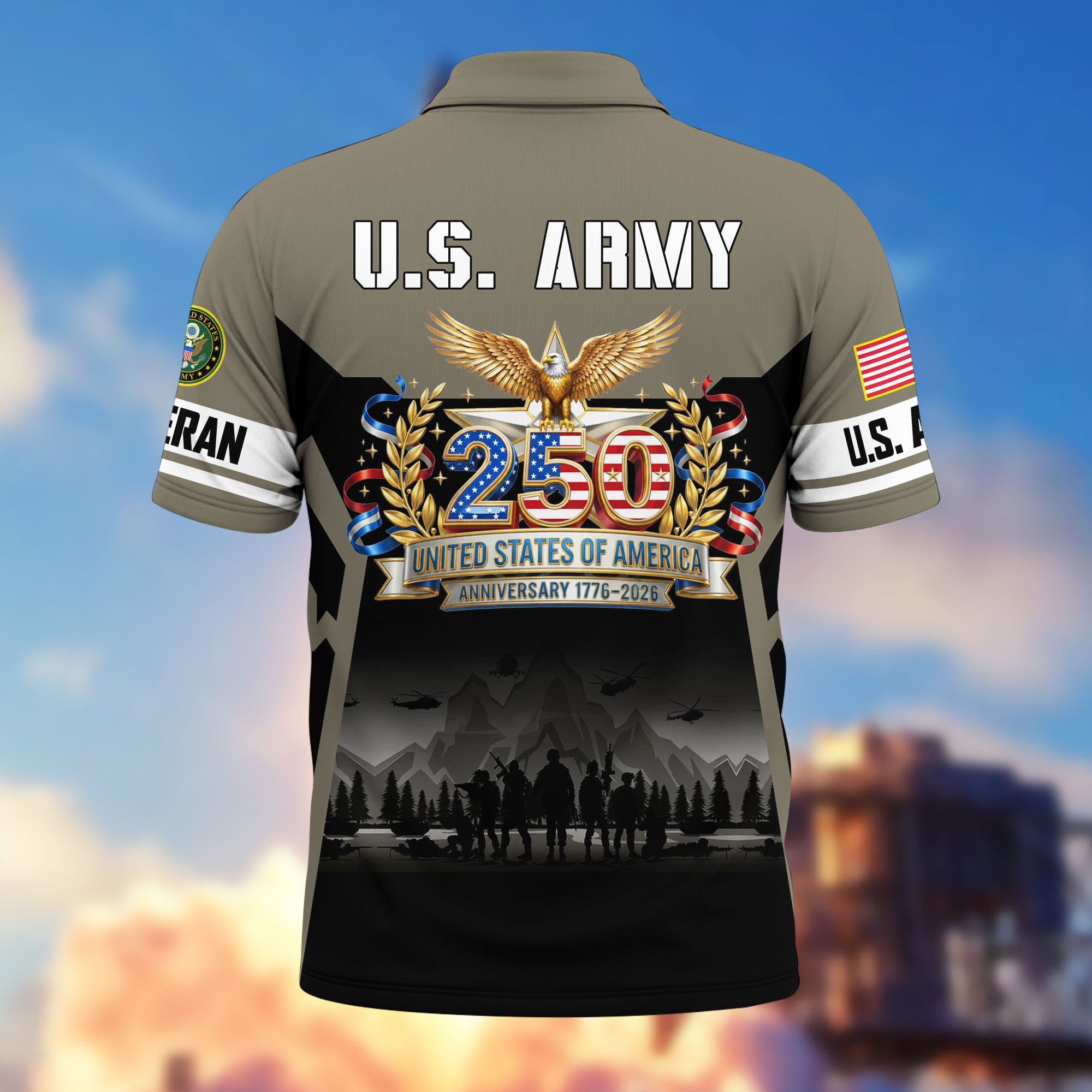 Premium America 250th Anniversary US Veteran Polo Shirt, Gifts for U.S. Veterans, Gifts for Independence Day, Veterans Day