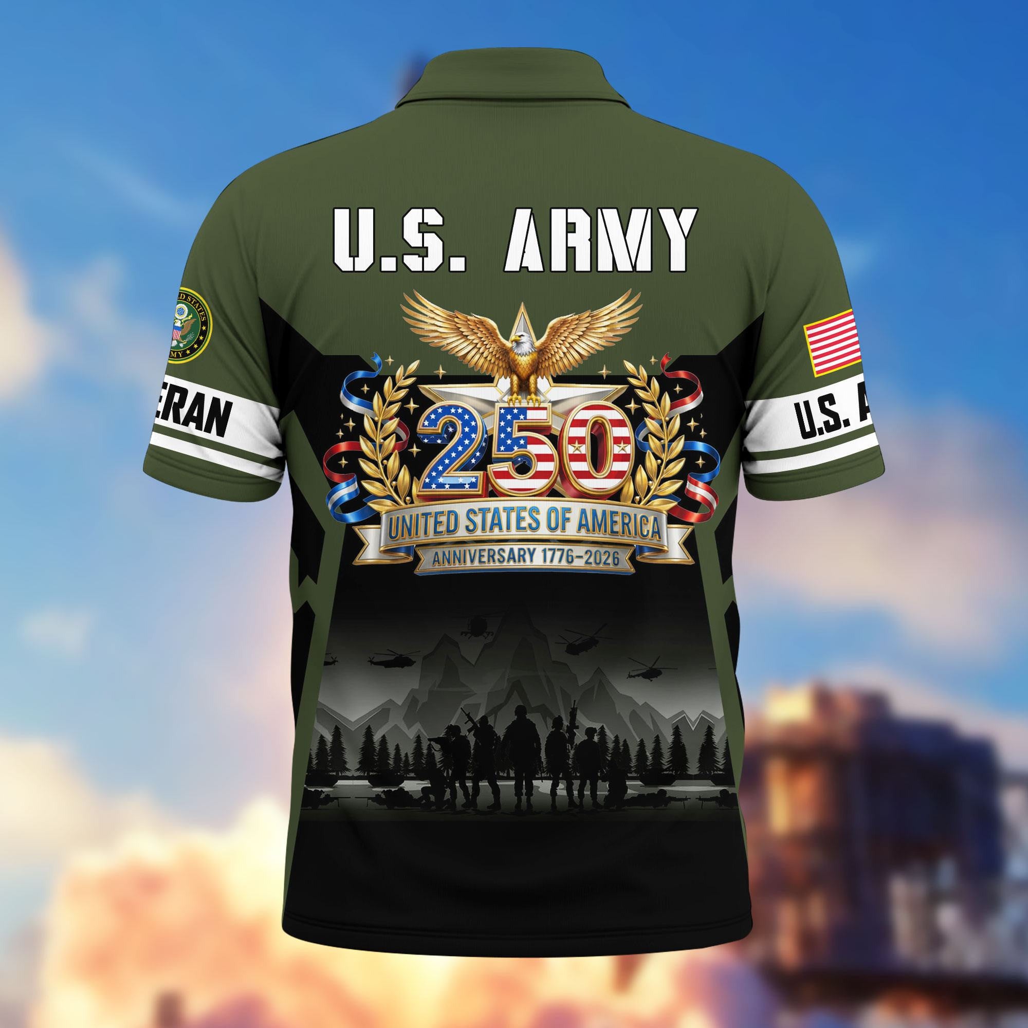 Premium America 250th Anniversary US Veteran Polo Shirt, Gifts for U.S. Veterans, Gifts for Independence Day, Veterans Day