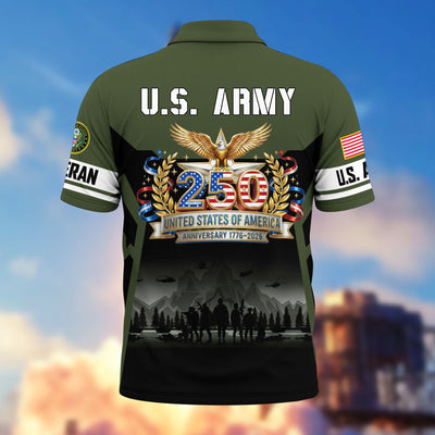 Premium America 250th Anniversary US Veteran Polo Shirt, Gifts for U.S. Veterans, Gifts for Independence Day, Veterans Day