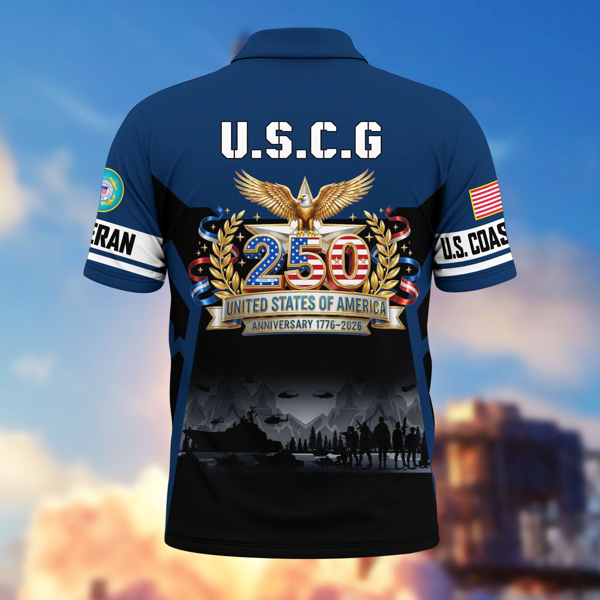 Premium America 250th Anniversary US Veteran Polo Shirt, Gifts for U.S. Veterans, Gifts for Independence Day, Veterans Day