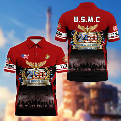 Premium America 250th Anniversary US Veteran Polo Shirt, Gifts for U.S. Veterans, Gifts for Independence Day, Veterans Day