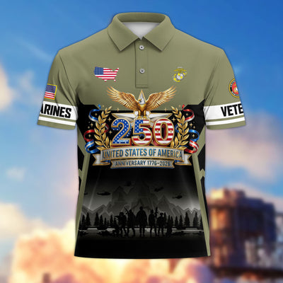 Premium America 250th Anniversary US Veteran Polo Shirt, Gifts for U.S. Veterans, Gifts for Independence Day, Veterans Day